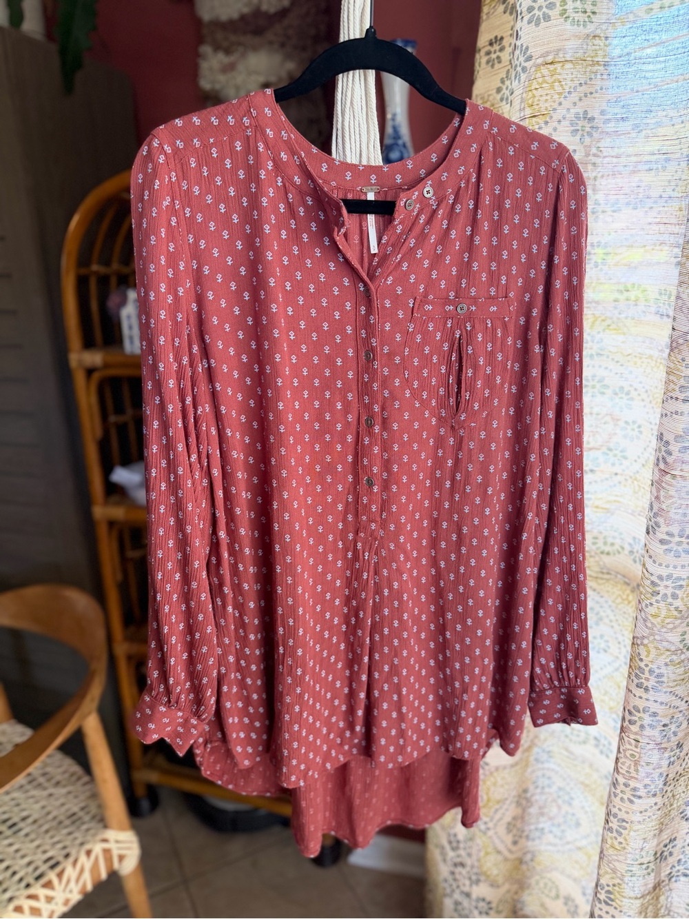 Free People - Rust Pink Printed Women's Button Front Top